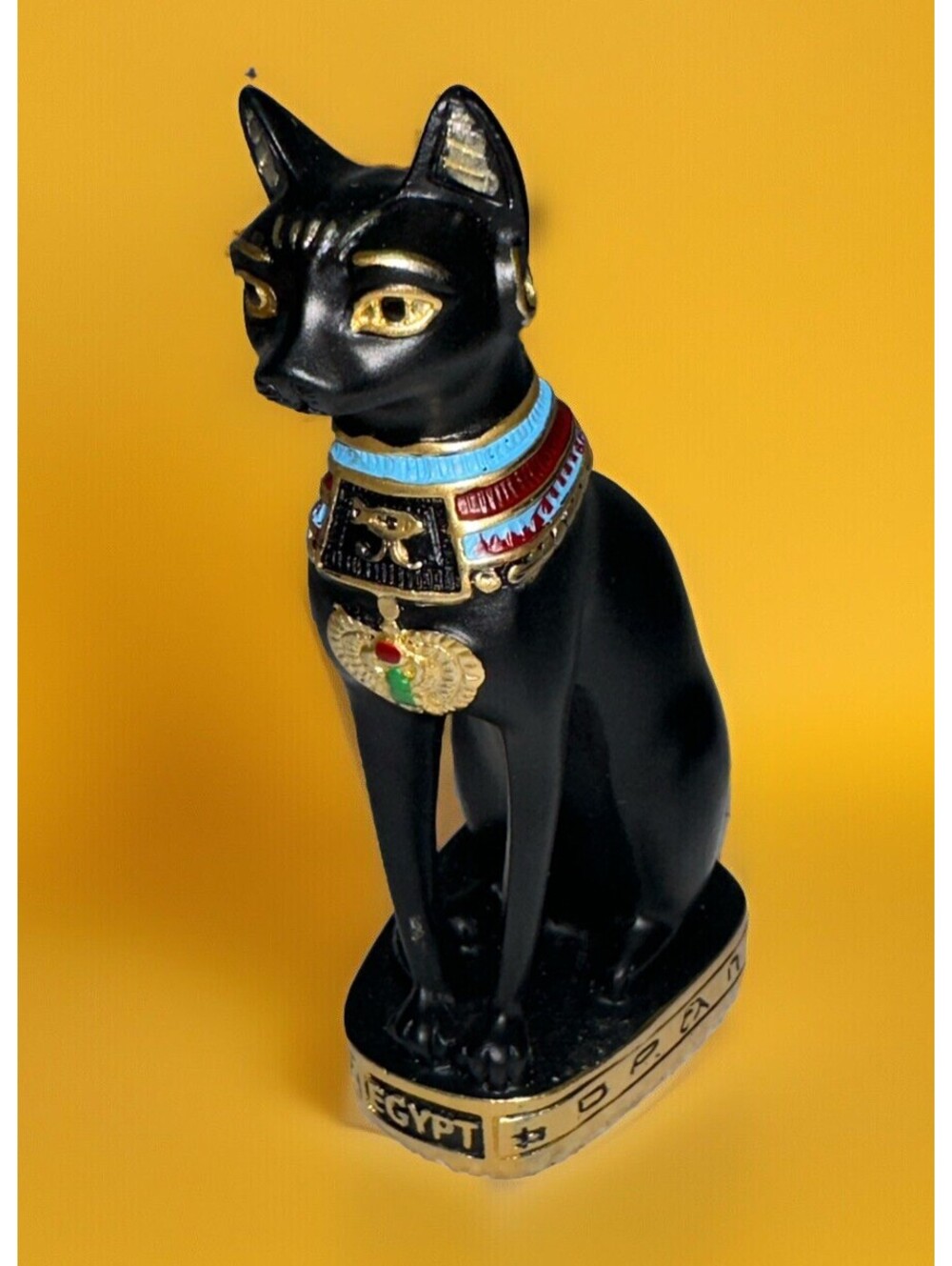 Egyptian Cat Bastet Goddess Black Statue Figurine 5” X 2”